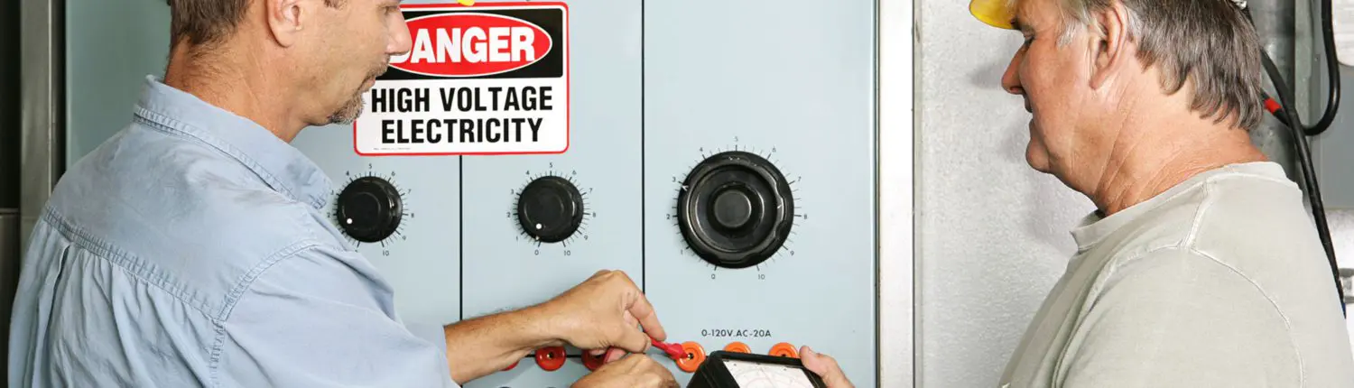 Electricians,Measuring,The,Voltage,Output,On,An,Industrial,Power,Distribution Voltage Indicator Calibration